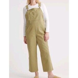 NWT Quince Organic Stretch Cotton Twill Relaxed Overalls Women Small Olive